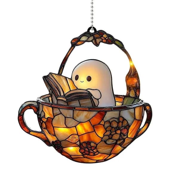 Призрак с книгой - Подвеска на окно для чтения и украшения (Хэллоуин/повседневный декор)