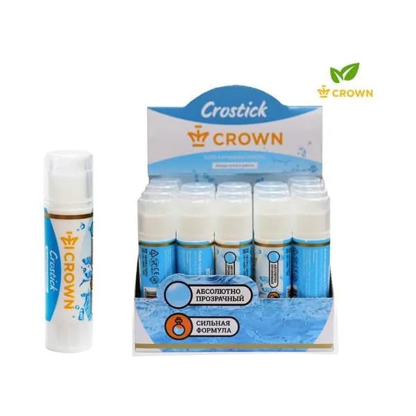 Клeй-карандаш PVP 15 г, Crown кристально-чистый CG-15G