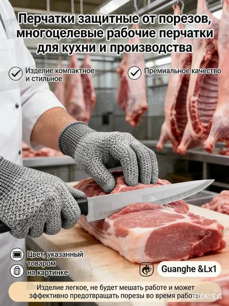 GEALFIS Перчатки защитные от порезов, многоцелевые рабочие перчатки для кухни и производства, комплект 2 пары