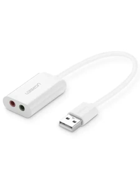 Внешняя звуковая карта USB - 2 AUX 3.5mm Угрин External Sound Adapter US205 30143 белый, 15 см, аудиоадаптер USB2.0 3.5 mm, внешний аудио адаптер ЮСБ Аукс 3,5 мм