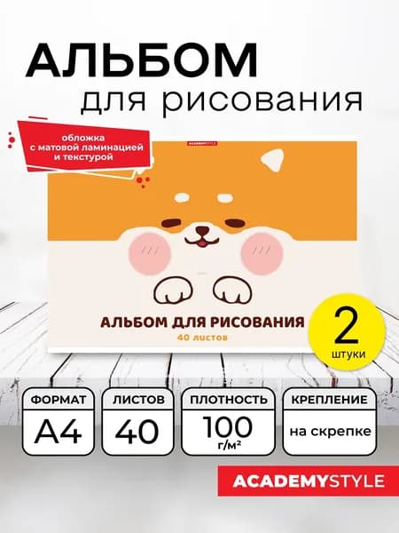 Альбом для рисования 40л, А4, скрепка, набор 2 шт. Сиба