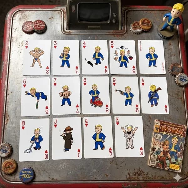 Коллекционные игральные карты Fallout (Фоллаут) Набор 54 шт. с Волт-Боем (Vault Boy) Подарок для фанатов и геймеров, мерч
