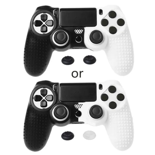(1 комплект) PS4 с силиконовым рукавом в горошек и 2 черными накладками-черно-белыми