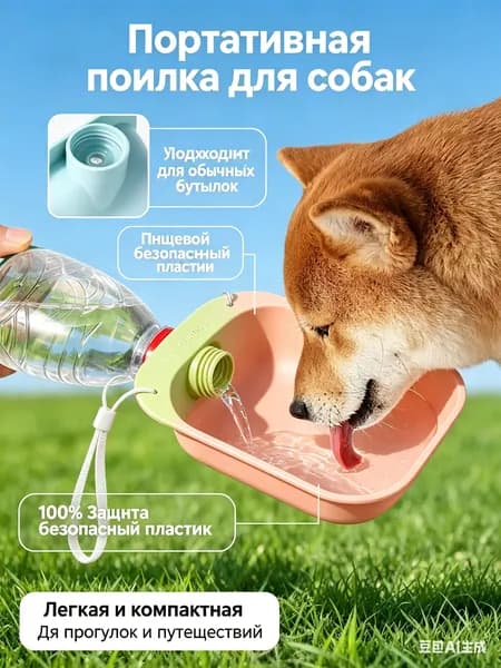 Поилка для собак портативная на бутылку, миска дорожная для животных складная, аксессуары для прогулок с кошками и собаками, универсальный дозатор воды