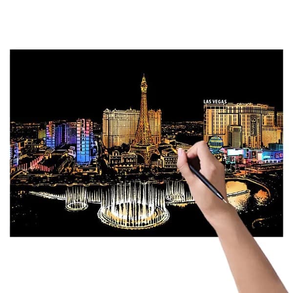 Скрап-картина Vegas Lights для взрослых, 40,5 28,5 см, чёрная основа с радужным эффектом