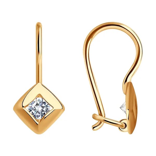 Diamant, Серьги из золота с фианитами, 31-120-01450-1, петля, украшение из красного золота 375 пробы