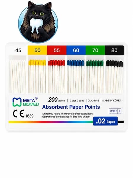 Штифты бумажные конус 02 №45-80 Meta Biomed, 200 шт. абсорбирующие Absorbent Paper Points