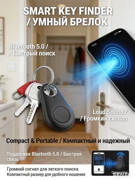 Bluetooth брелок-антипотеряшка для поиска ключей и вещей: умный беспроводной трекер для кошелька и домашних животных