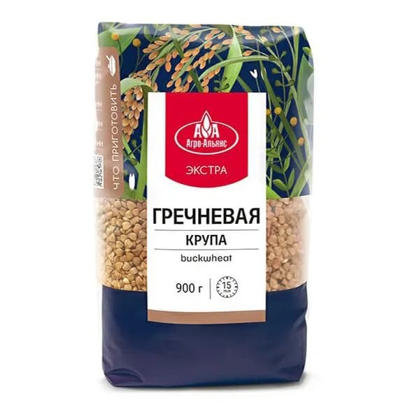 Крупа гречневая Агро-Альянс ядрица элитная экстра пропаренная быстроразваривающаяся 900 г