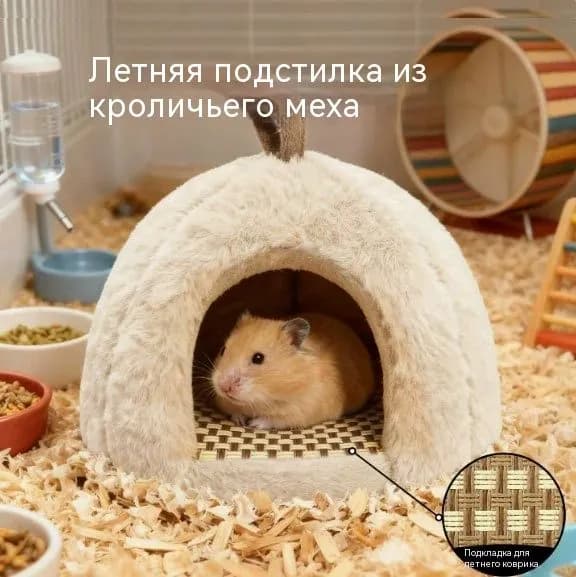Крючок в подарок, искусственный мех, домик для хомяка, 12x12 см