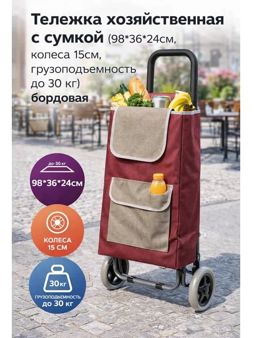 Тележка хозяйственная с сумкой 98*36*24см