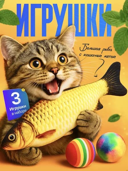 Набор игрушек для кошек: игрушки в форме рыбок для кошек и котят
