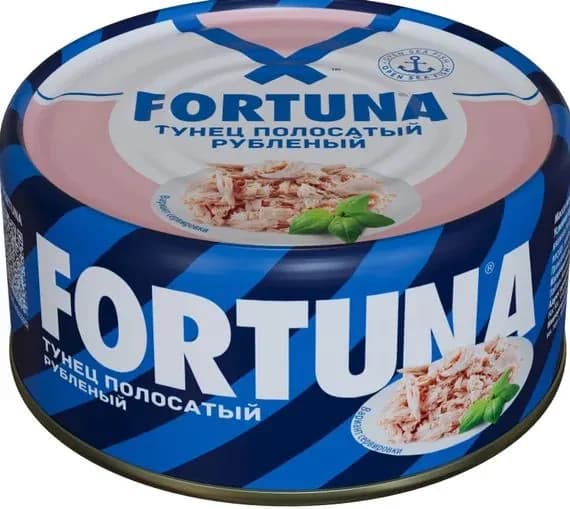 Fortuna Тунец полосатый рубленый в собственном соку, 185 г