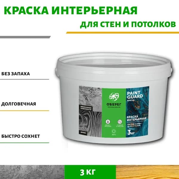 Краска интерьерная для стен и мебели белая PaintGuard - 2л/3кг