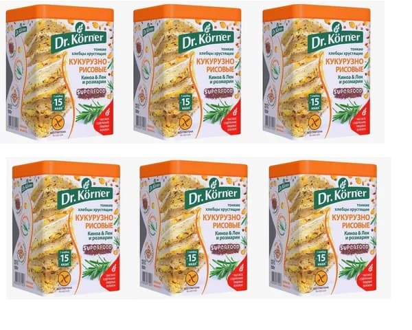 Dr. Korner Хлебцы кукурузно-рисовые с киноа льном и розмарином, 100 г , 6шт