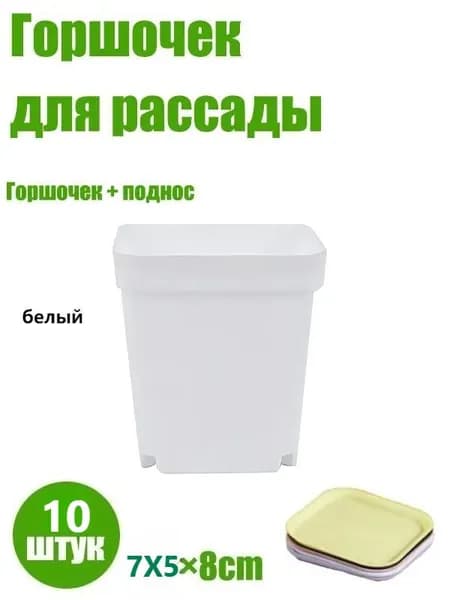 Горшок для цветов 8 см, 10 шт, цвет белый