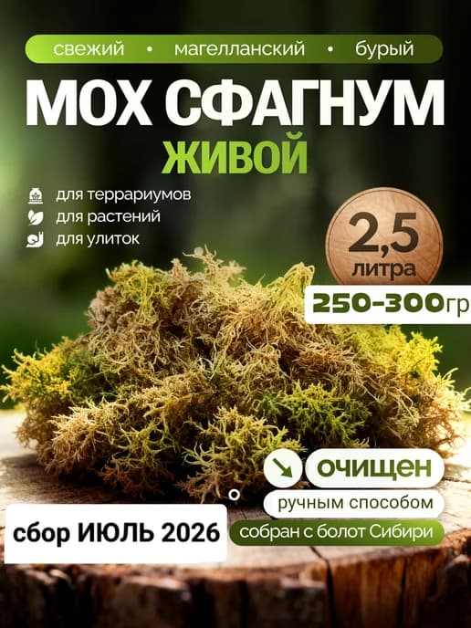 Мох сфагнум очищенный для орхидей, растений, террариума 300г
