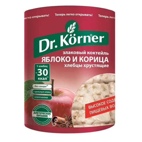 Dr. Korner Хлебцы хрустящие Злаковый коктейль яблочный с корицей, 90 г