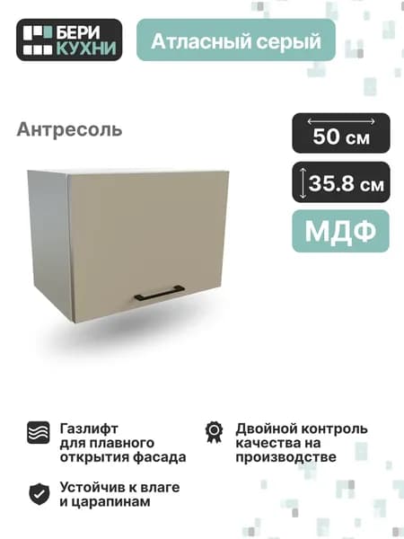 Кухонный модуль навесной горизонтальный 50 см (МДФ) СИЭЛЬ Инь (ИНЬ Атласный серый/Белый)