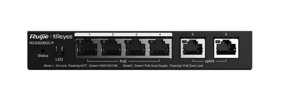 Ruijie Reyee RG-ES206GS-P 4 10/100/1000 + 4 PoE+ (54W), 1 GB, 1 SFP облачный коммутатор