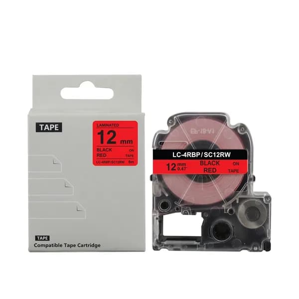 Картридж BYZ LC-4RBP, SC12RW (LK4RBP, C53S654007), для принтеров Epson серии Label Works, KINGJIM SR, 12мм х 8м, цвет ленты красный, шрифт черный