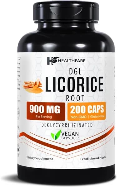 Healthfare корневой экстракт лакрицы 900 мг - 200 веганская добавка DGL капсулы