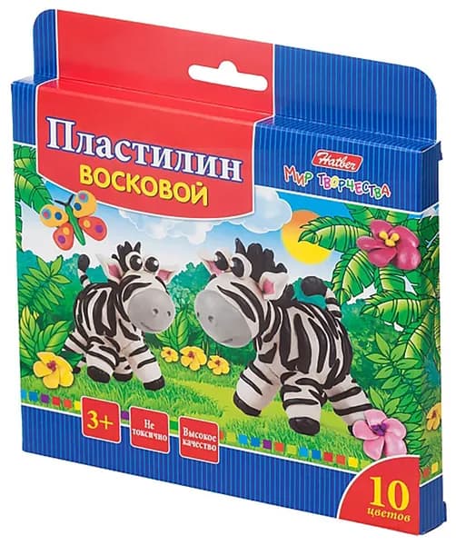Пластилин восковой Забавные зверята, 10 цветов, со стеком