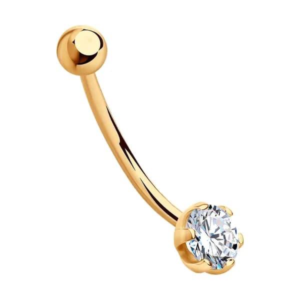 Золотой пирсинг в пупок DIAMANT-ONLINE с фианитом 585 пробы