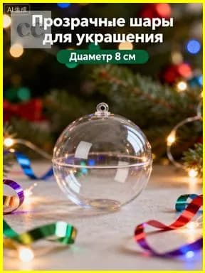 Пластиковый шар заготовка в виде половинок для праздничного декора и handmade диаметром 8 см упаковка 5 штук