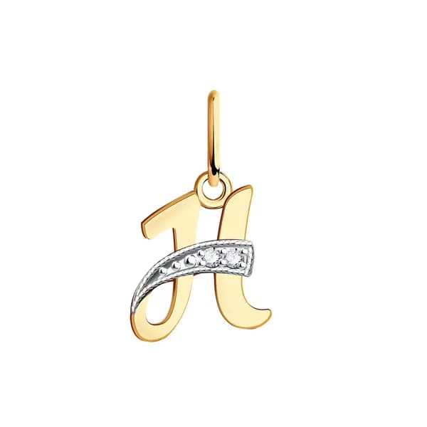 Золотая подвеска-буква Н DIAMANT-ONLINE с цирконом 585 пробы