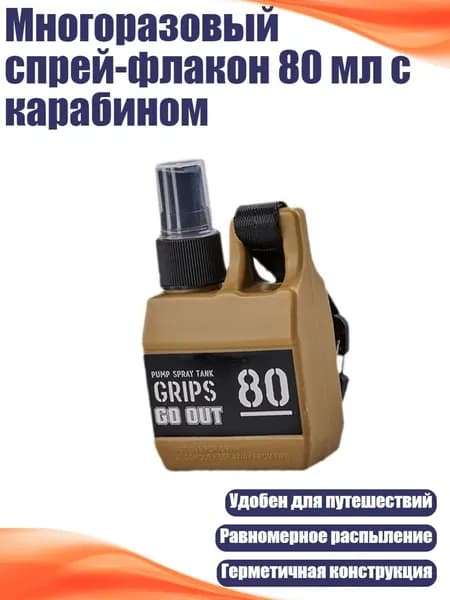 Многоразовый спрей-флакон 80 мл с карабином, Цвет Хаки