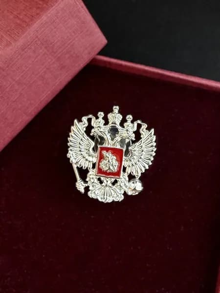 Значок Герб России серебро 925 пробы, серебряная брошь 925, KU&KU