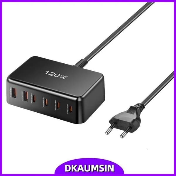 Многопортовое USB C Настольное зарядное устройство USB Зарядный хаб с 120W Компактный дизайн, Черный - EU