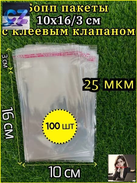 Пакет с клеевым клапаном 10х16 см, 100 шт, 25 мкм