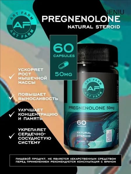 ПРЕГНЕНОЛОН 50 мг 60 кап / PREGNENOLONE 50 mg 60 cap / улучшение памяти, замедляет процесс старения / ART FARM