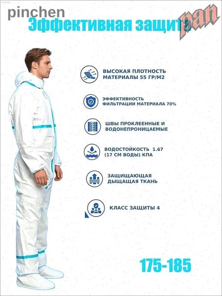 одноразовый, защитный, костюм химзащиты для маляра каспер Комбинезон защитный 1штук