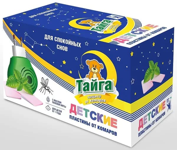 Пластины Тайга Защита от комаров Детские, для детей от 1 года, 10 пластин