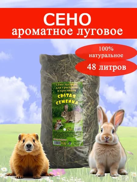 Сено луговое, не прессованное, отборное, 48 литров