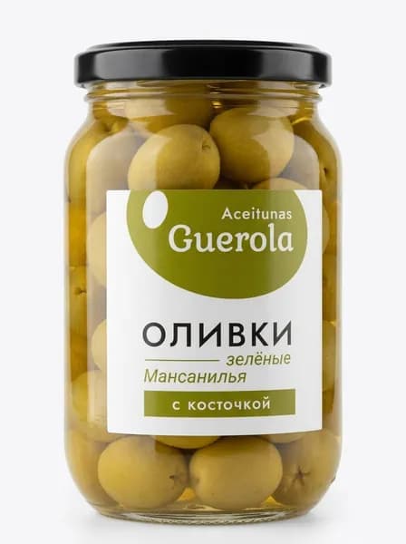 Оливки зелёные с косточкой Aceitunas Guerola, 340/200 г