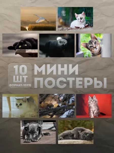 Мини постеры (набор) «Животные» 10 шт