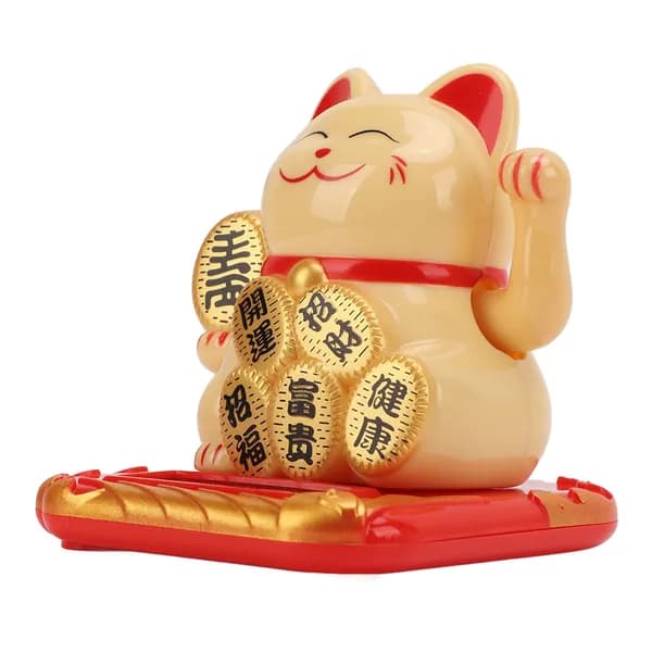 Lucky Cat на солнечной энергии, мини-размер, приносит богатство и сокровища, милая улыбка, прочный Maneki Neko для автомобиля, спальни, офиса, желтый