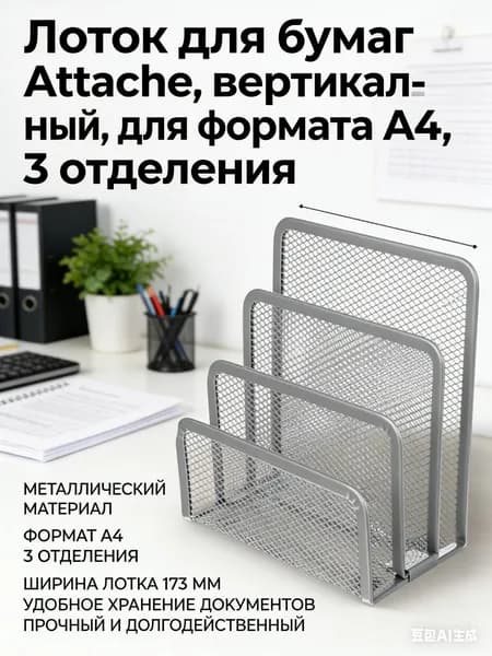 Лоток для бумаг Attache, вертикальный, для формата А4, 3 отделения