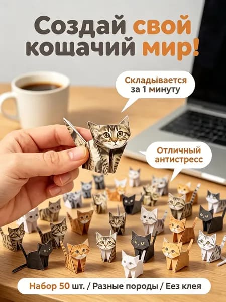 Набор для творчества оригами, бумажные котики 50 шт-поделки из бумаги фигурки котов, развивающая игрушка и антистресс декор для стола