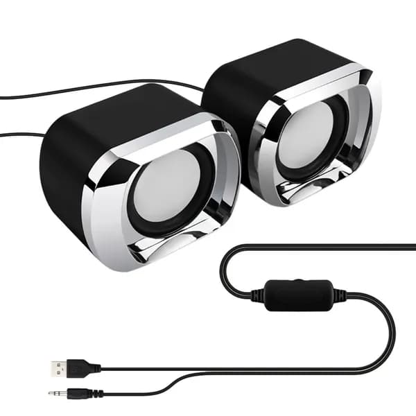 Usb колонки миниатюрные проводные для компьютера, черные, комплект 2 шт для домашнего использования