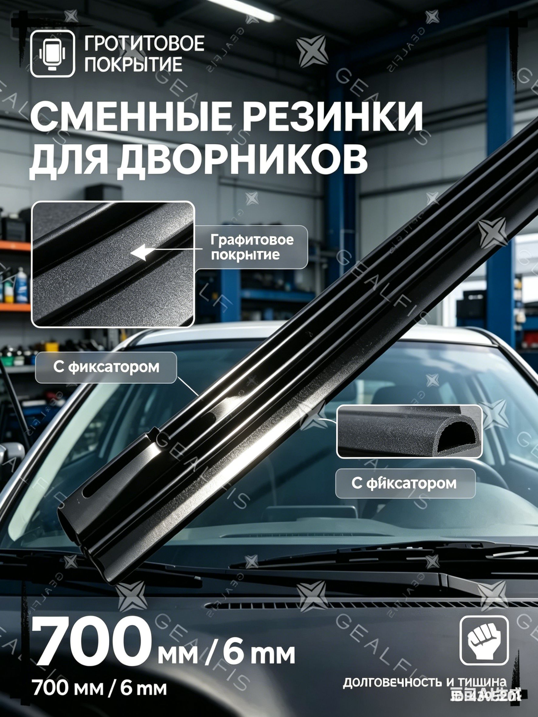 Сменные резинки для щеток стеклоочистителя, 700 мм 6 мм-с графитовым покрытием и фиксатором, всесезонные автотовары для лобового стекла/бесшумной очистки от дождя.