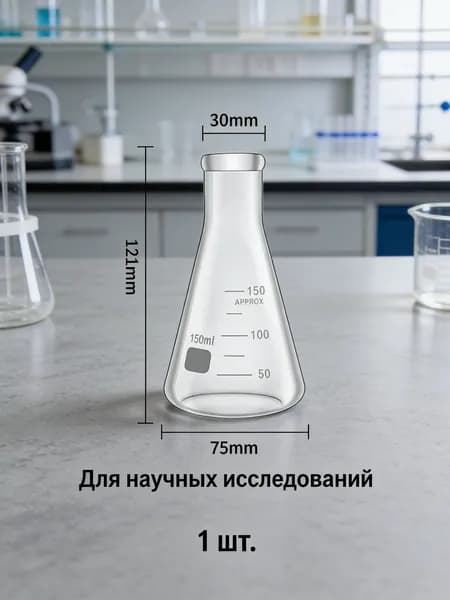 1 шт./150 мл/Коническая бутылка из высокого боросиликатного стекла, широко используемое оборудование для химического анализа и культивирования