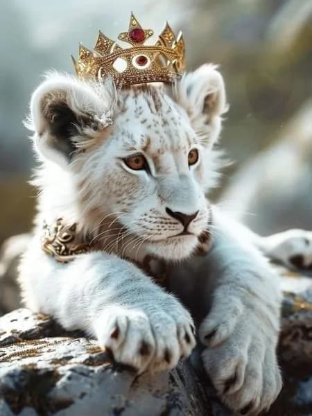 Постер Белый львёнок с короной А3. МАТОВАЯ ФОТОБУМАГА.