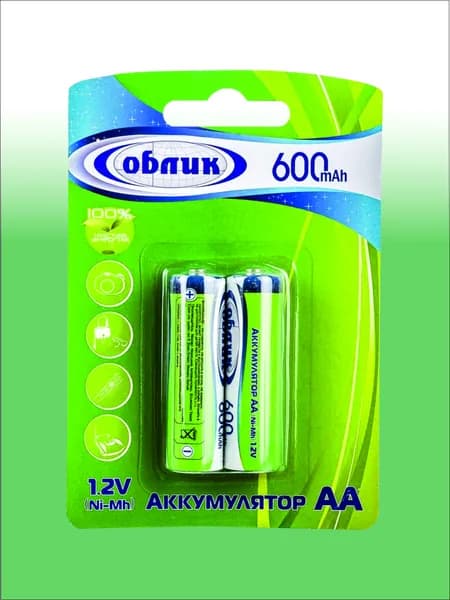 Аккумуляторы Облик Ni-Mh 1.2V АА - 600 mAh Блистер - 2 шт