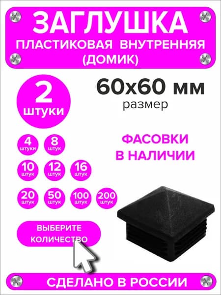 Заглушки для профильной трубы 60х60 мм Домик, 2 штуки
