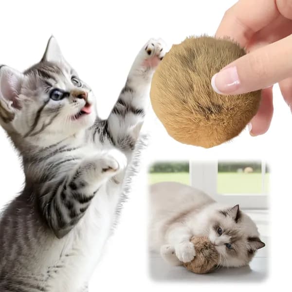 Игрушечный шарик для кошек из натурального кроличьего меха с кошачьей мятой